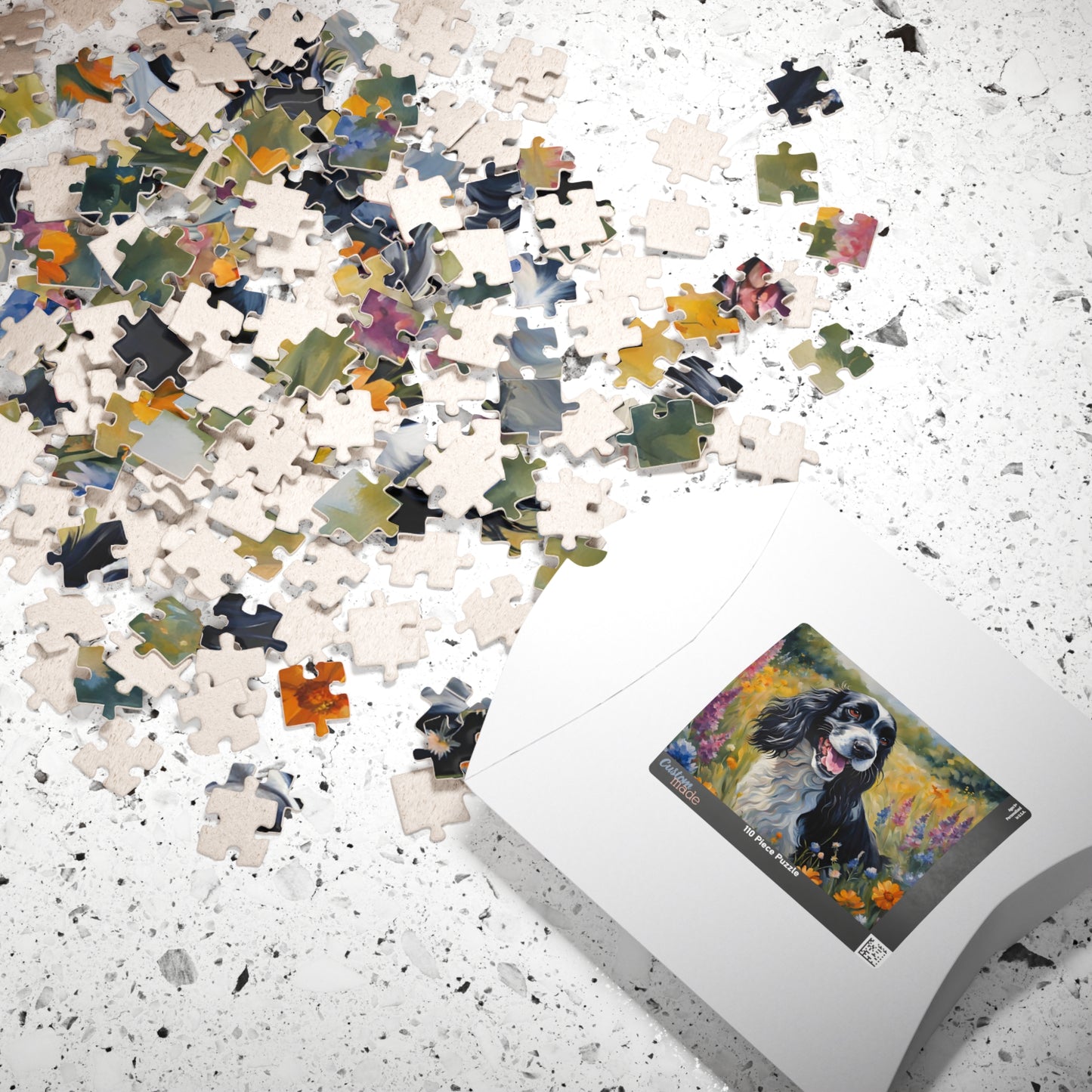 Beautiful Black and White Parti Cocker Spaniel Dog Puzzle - 110, 252, 520, 1014-piece, Perfect Gift for Dog Lovers
