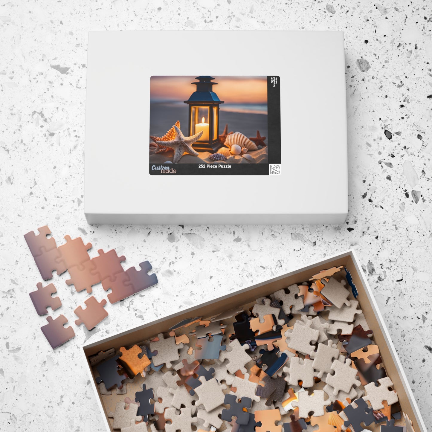 Serenity with Seashells and Lantern, Coastal Decor, Gift for Ocean Lovers, Family Game Night