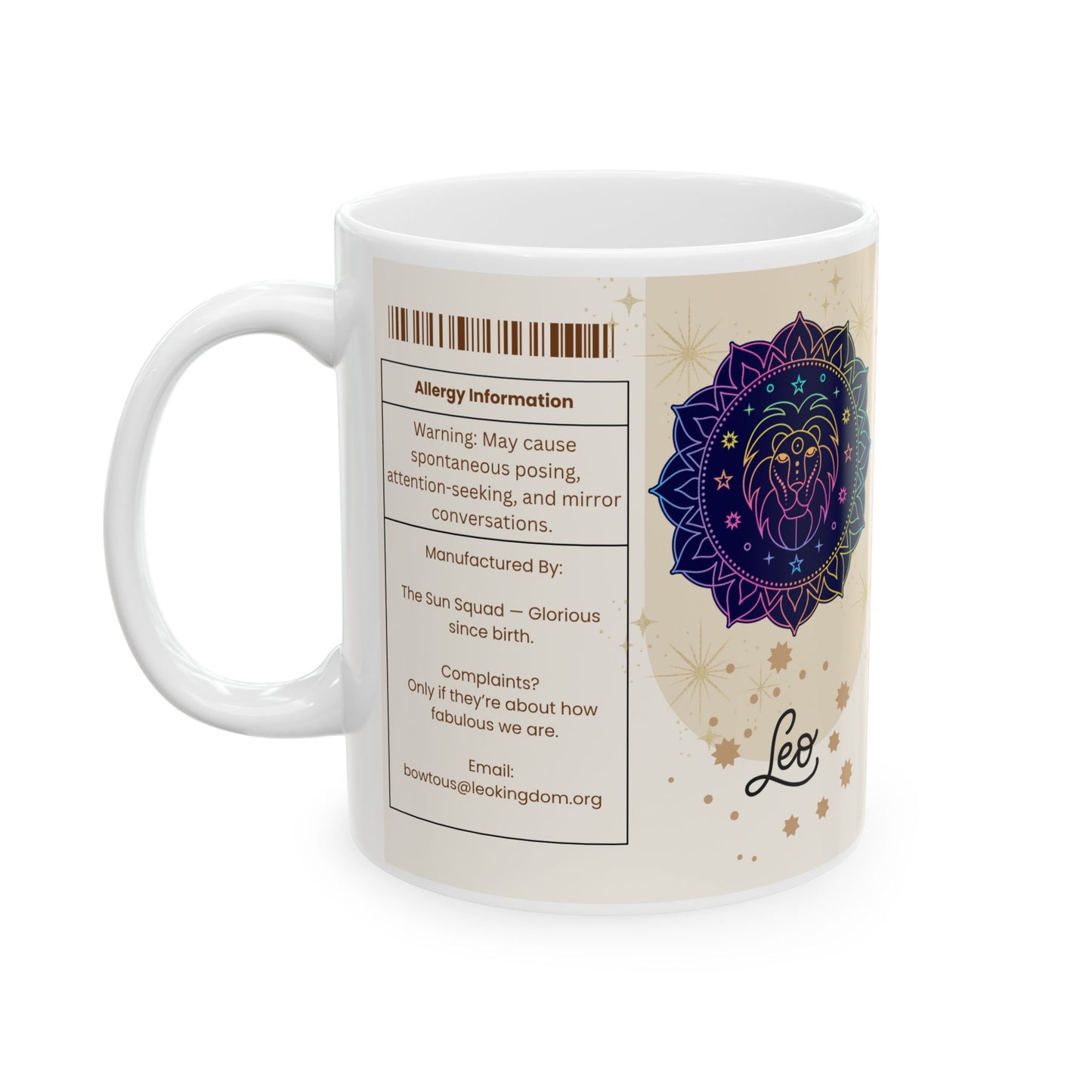 Leo Nutrition Facts Mug, Funny Astrology Gift, Zodiac Ceramic Mug 11oz & 15oz, Birthday Gift for Leo, Astrology Lover Gift