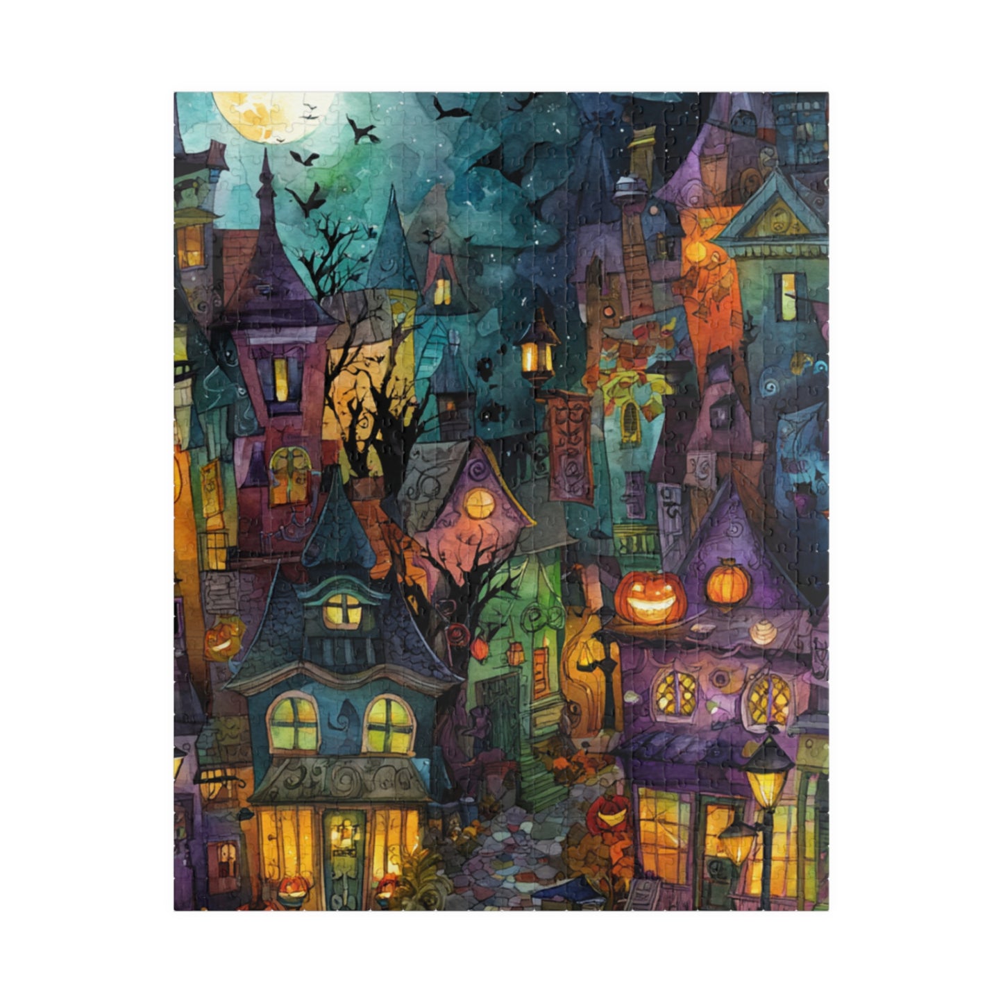 Spookington Village Collection, Halloween Bat Spectacular Puzzle, Whimsical Haunted Town Jigsaw for Kids & Adults, Halloween Decor, Family Game Night