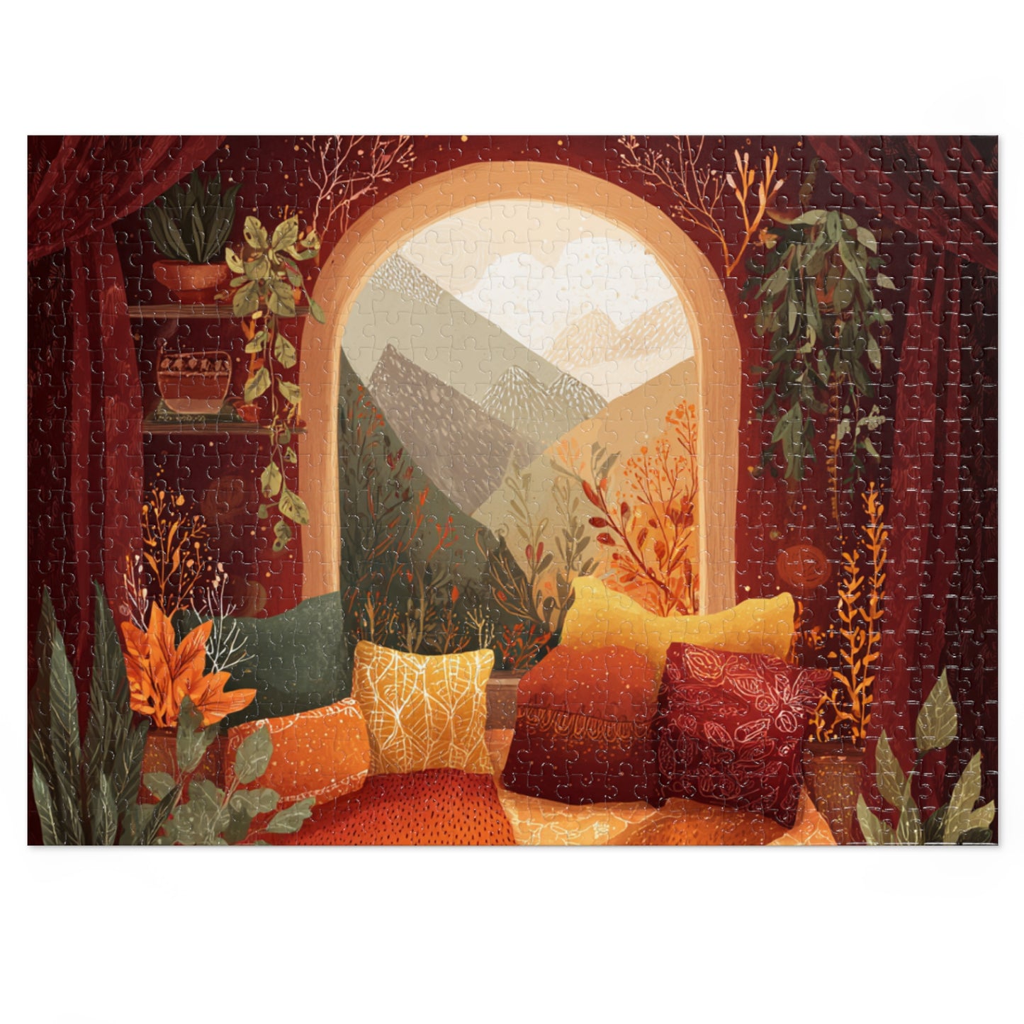 Cozy Window View Jigsaw Puzzle with Tin – Autumn Cabin Scenic Puzzle