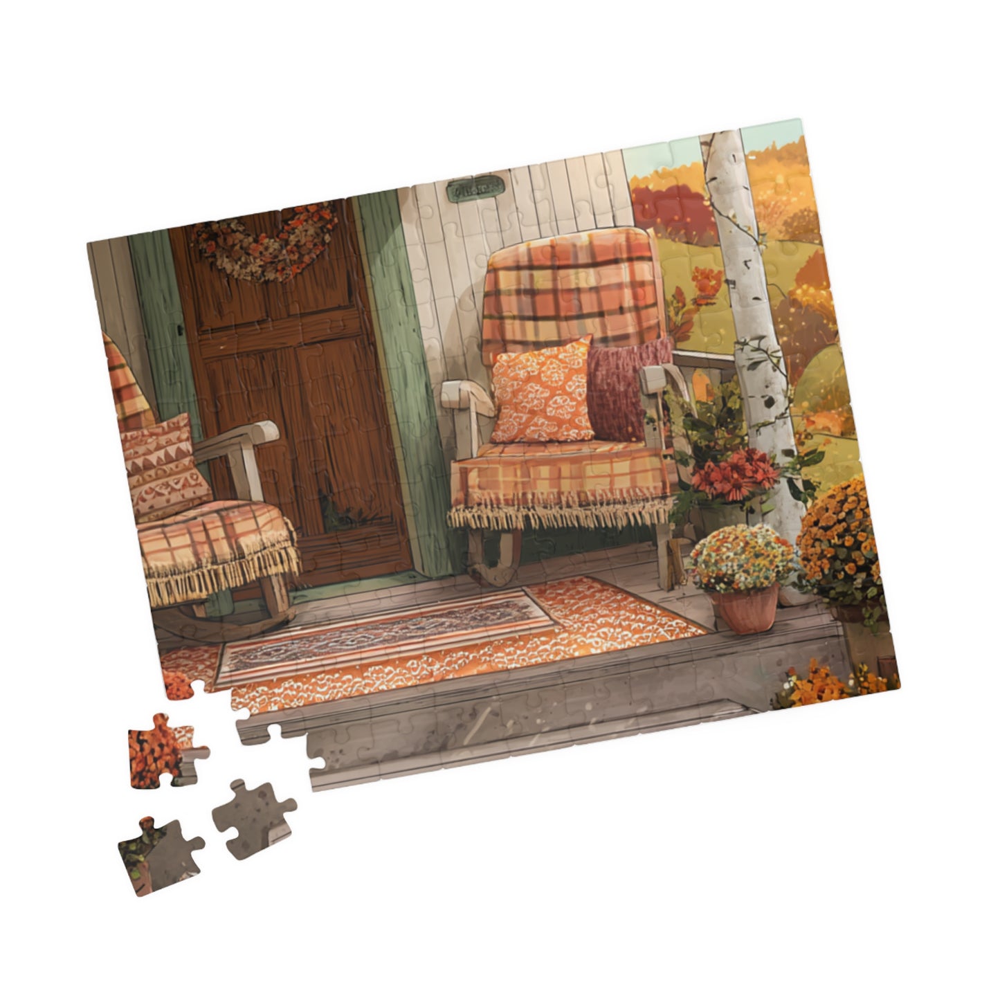 Autumn Porch Puzzle – Cozy Fall Front Porch Jigsaw (110/252/520/1014 pcs)