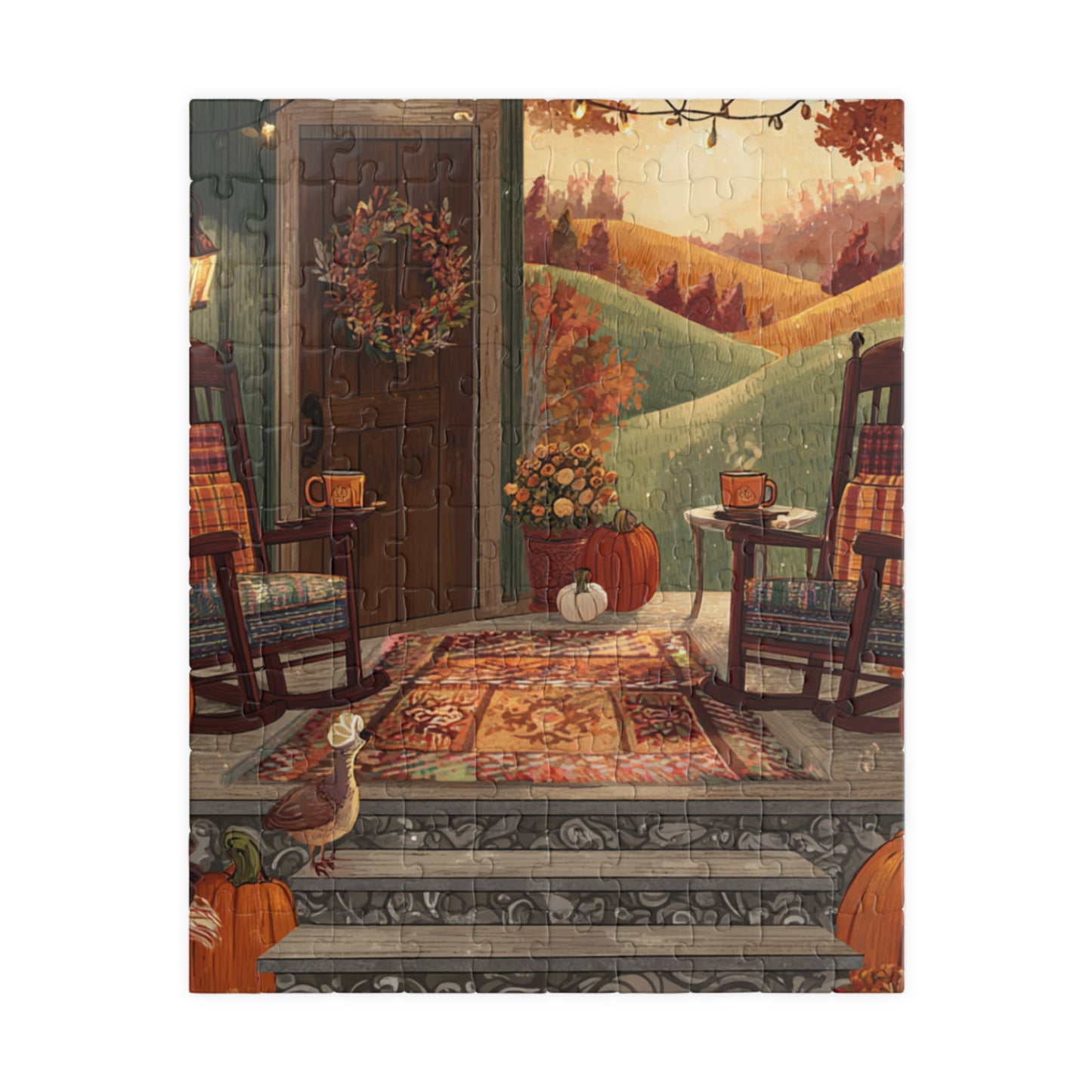 Country Home Autumn Porch Puzzle — Cozy Fall 110/252/520/1014-Piece Jigsaw