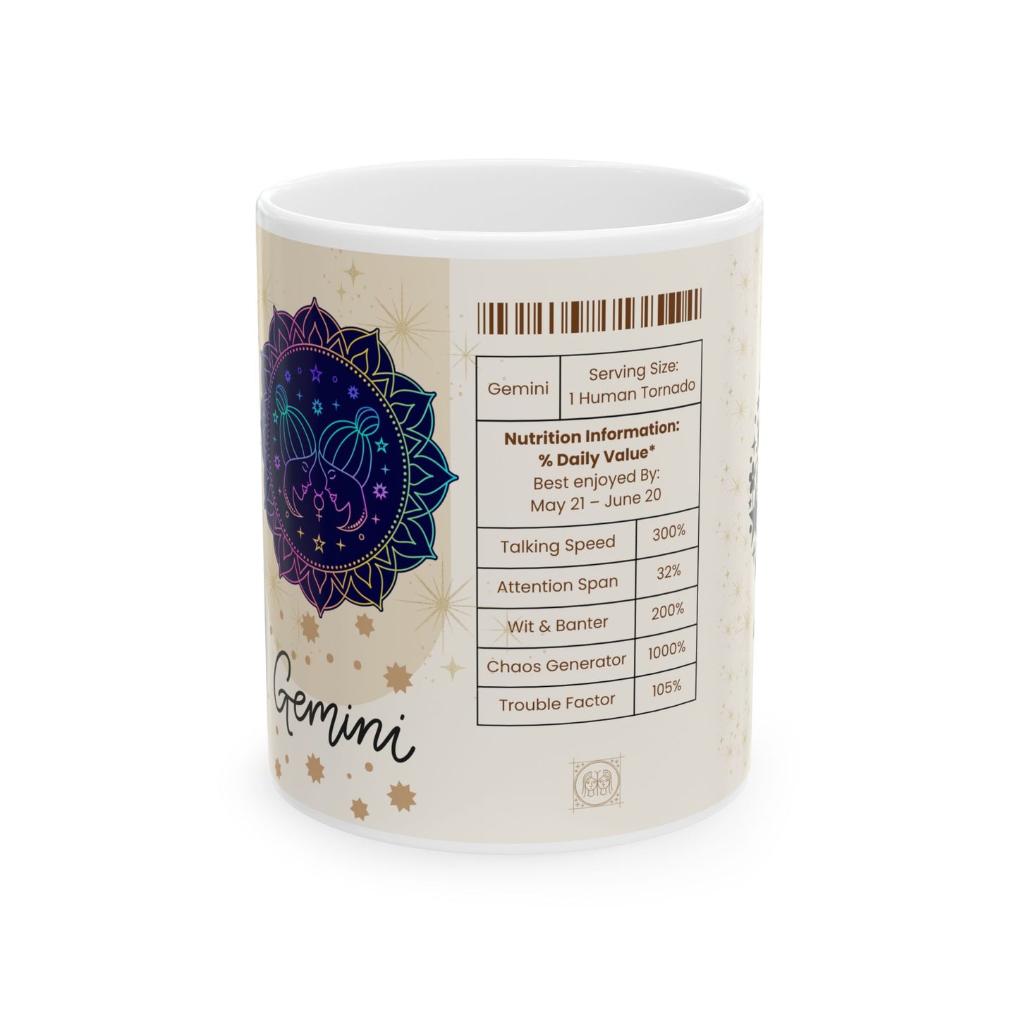 Gemini Nutrition Facts Mug, Funny Astrology Gift, Zodiac Ceramic Mug 11oz & 15oz, Birthday Gift for Gemini, Astrology Lover Gift