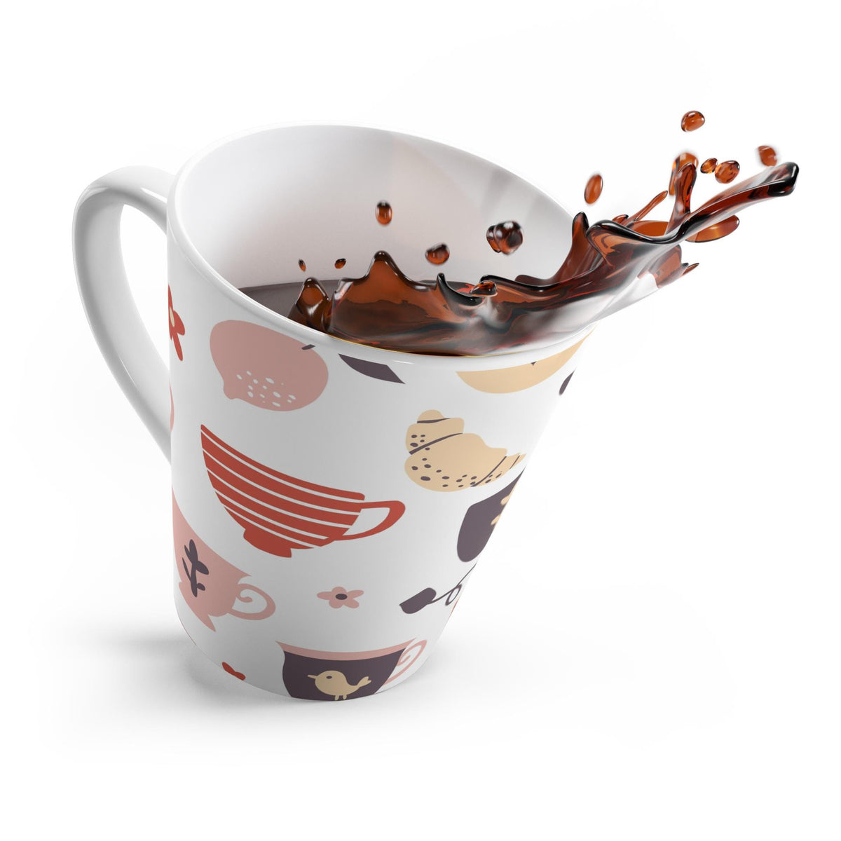Colorful Whimsical Tea & Spoon Mug, 12 oz Ceramic Latte Mug, Cozy Gift for Tea Lovers