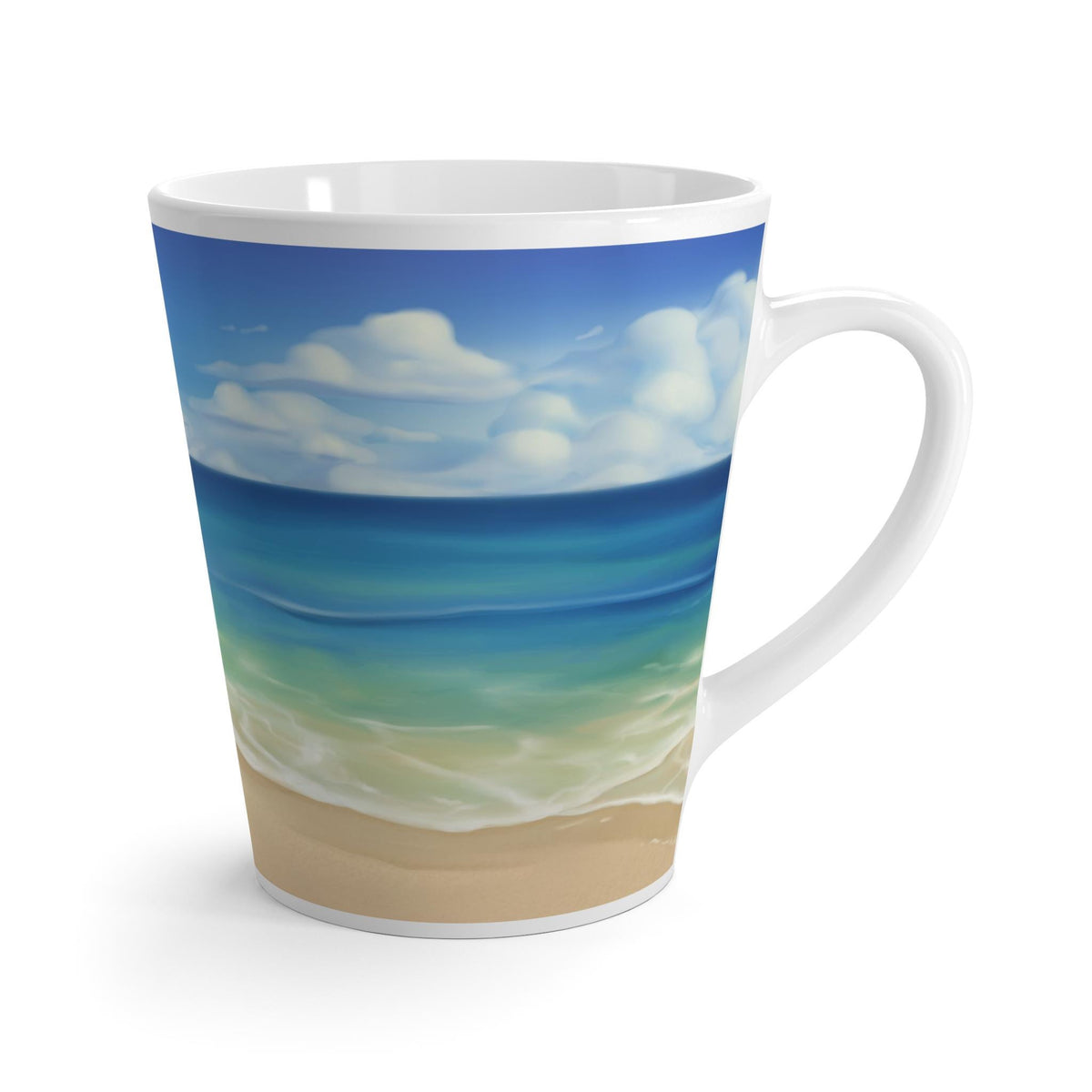 Beach Vibes Latte Mug,  12oz Coastal Ceramic Coffee Cup, Summer Ocean Gift for Latte Lovers