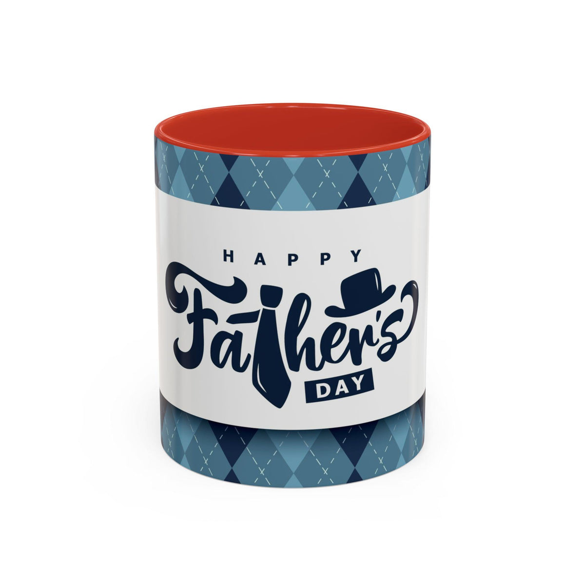 Father's Day Accent Mug, Gift for Dad, Coffee Lover Cup, Blue Argyle Design, Unique Present Idea