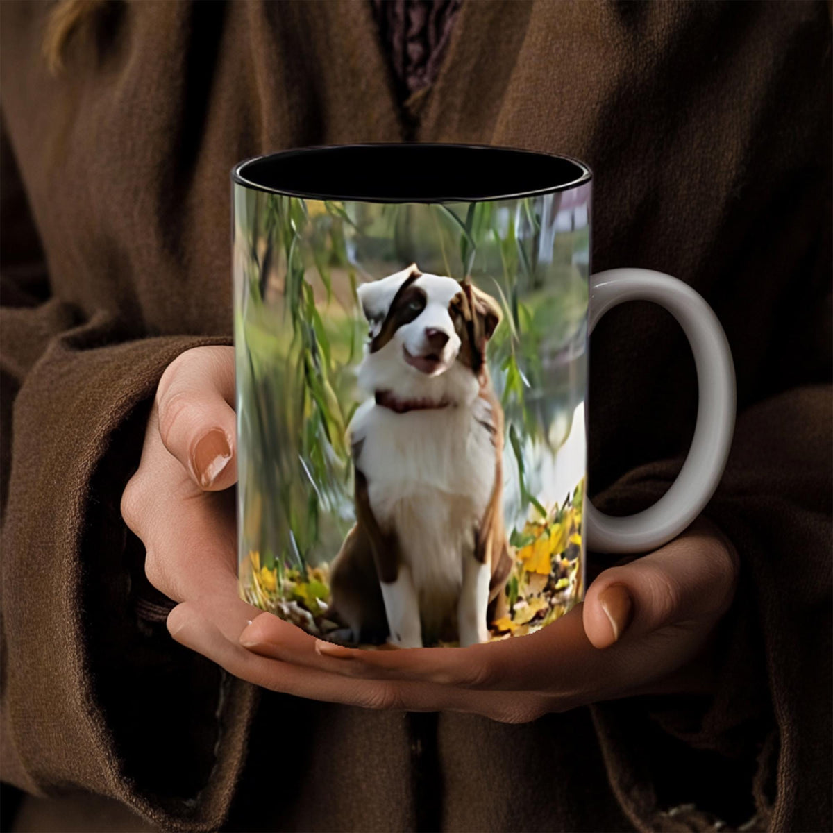 Red Merle Australian Shepherd Mug | Aussie Dog Coffee & Tea Cup | Color Accent Ceramic Gift for Dog Lovers, 11oz and 15oz Mugs