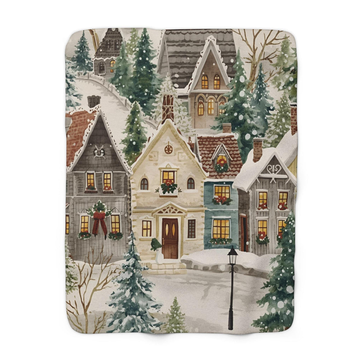 Cozy Winter Village Velveteen Plush Blanket | Snowy Town Scene Throw | Soft Plush Blanket Gift | Warm Holiday Home Decor