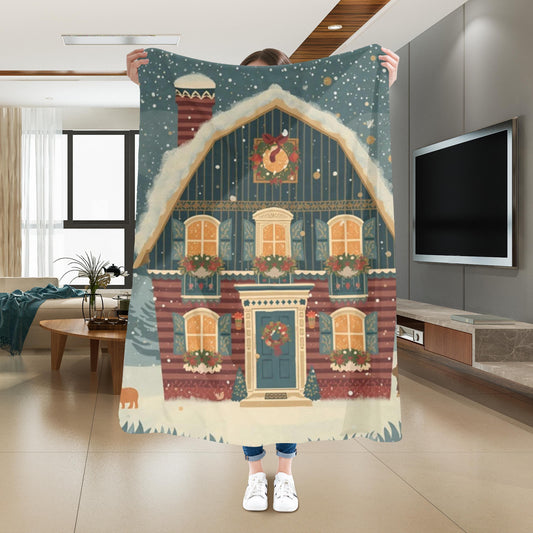 Cozy Winter Cabin Velveteen Plush Blanket | Soft Plush Throw | Warm Snowy Night Decor | Cottagecore Winter Gift | Hygge Home Blanket