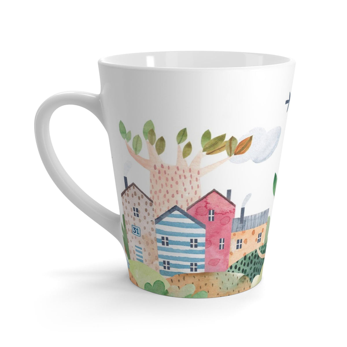 Whimsical Latte Mug with Scenic Village Design, Artistic Coffee and Tea Cup, Cozy Home Décor,  Peaceful Neighborhood Scene