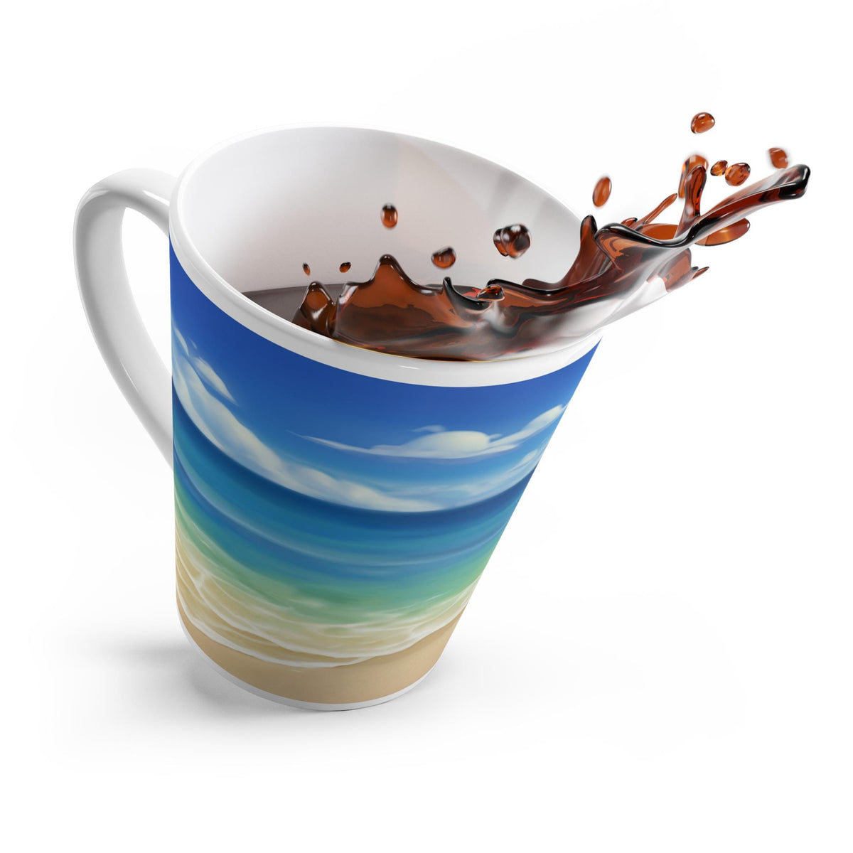 Beach Vibes Latte Mug,  12oz Coastal Ceramic Coffee Cup, Summer Ocean Gift for Latte Lovers