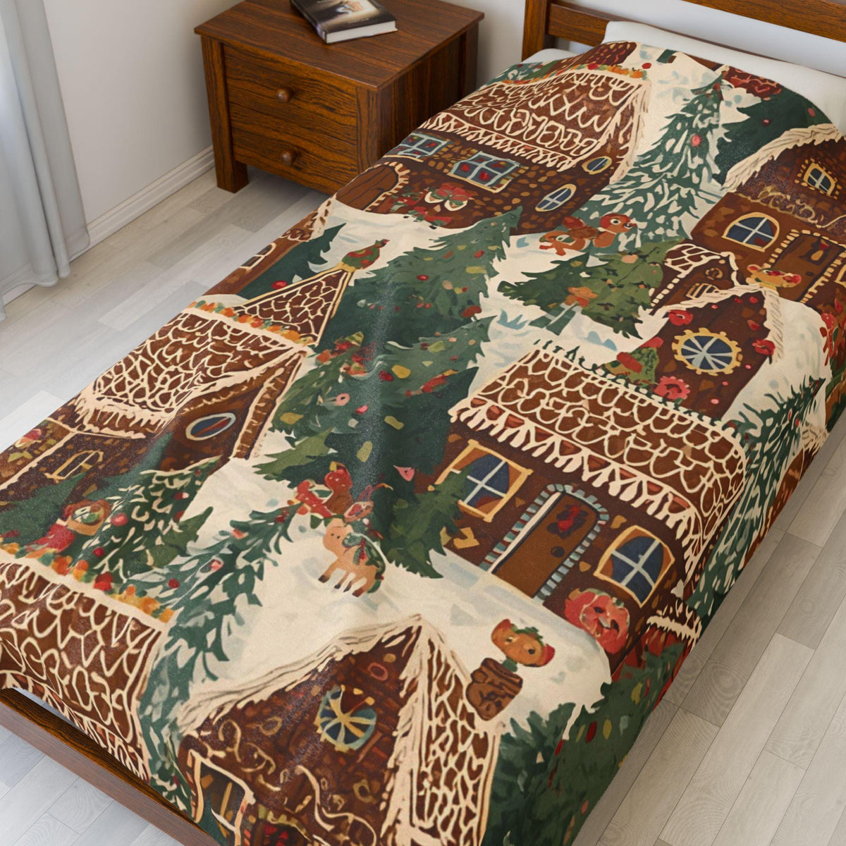 Whimsical Gingerbread House Winter Velveteen Plush Blanket | Cozy Christmas Throw | Soft Plush Blanket Gift | Holiday Home Decor