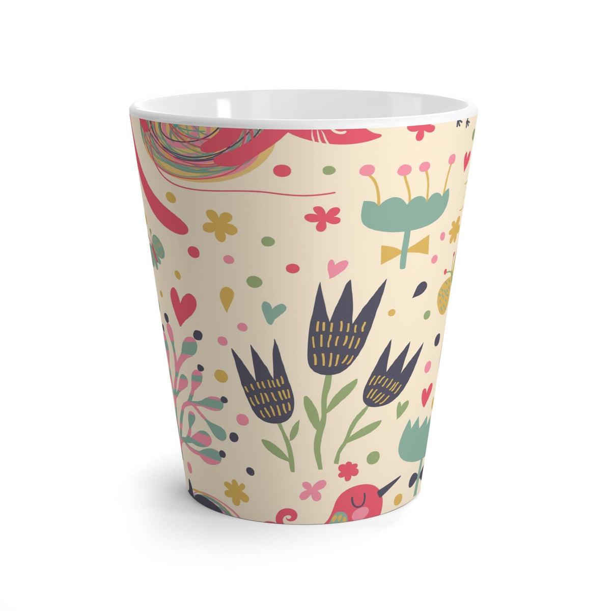 Whimsical Cat Garden Latte Mug - 12oz Colorful Ceramic Mug, Mug for Tea and Coffee Lovers, Orange Cat with Butterflies Mug, Cat Lovers Mug