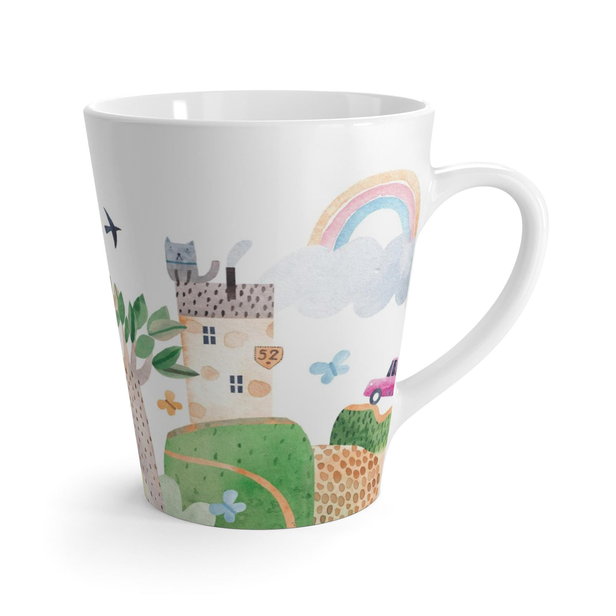 Whimsical Latte Mug with Scenic Village Design, Artistic Coffee and Tea Cup, Cozy Home Décor,  Peaceful Neighborhood Scene
