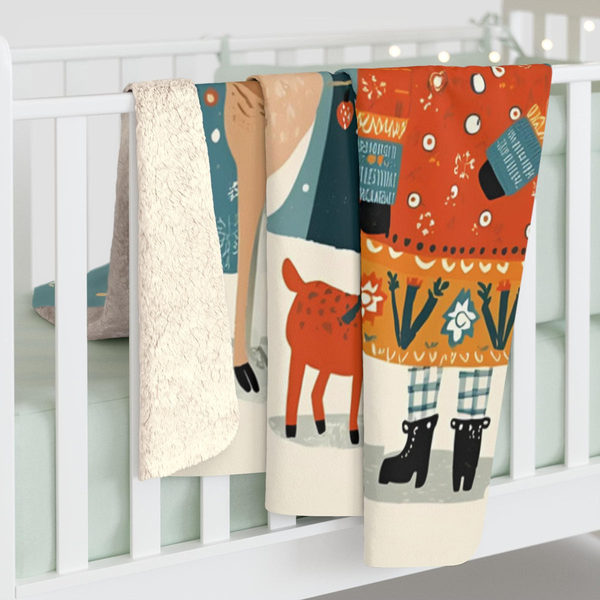 Whimsical Winter Animals Sherpa Fleece Blanket | Cozy Snowy Scene Throw | Cute Animals in Sweaters | Soft Plush Blanket Gift
