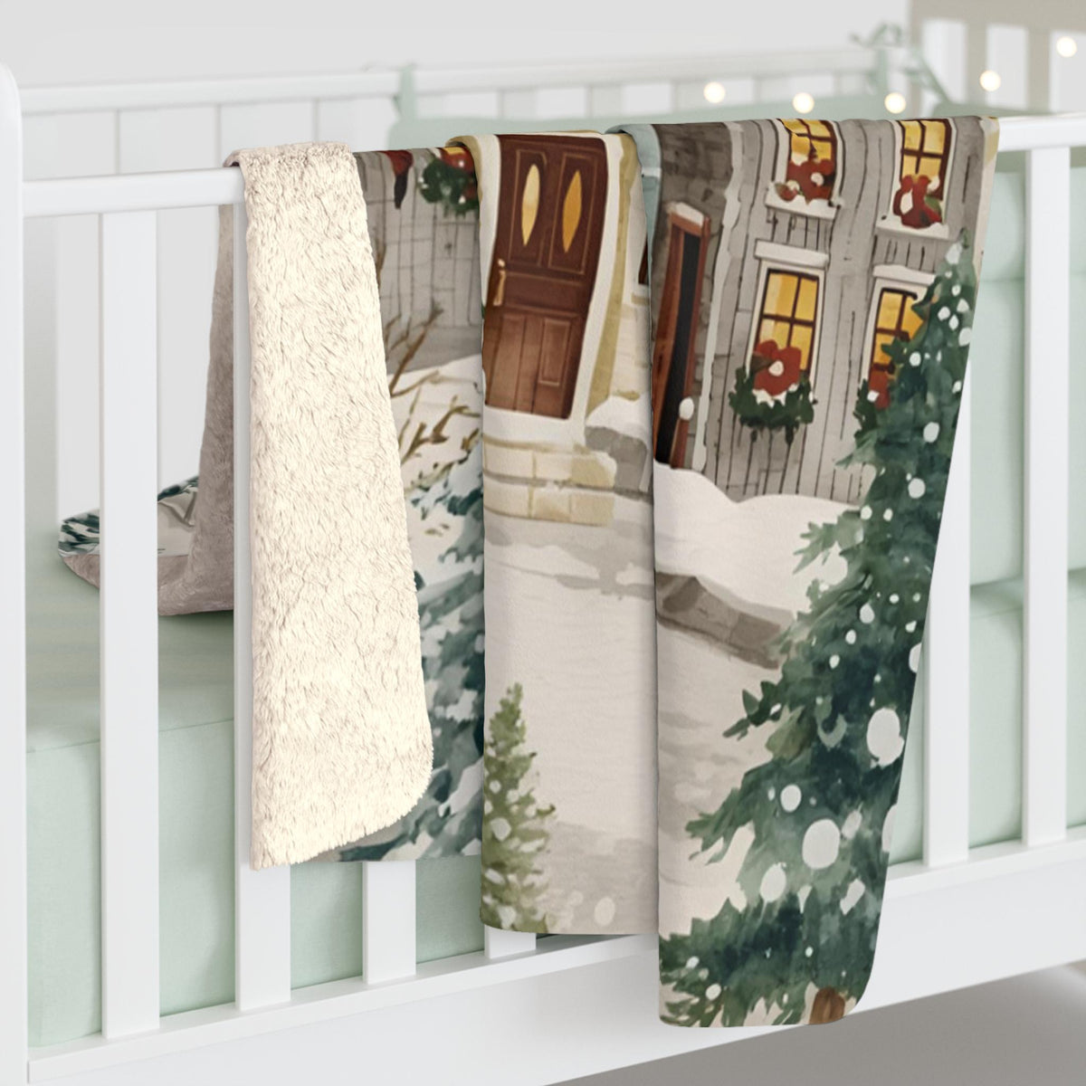 Cozy Winter Village Velveteen Plush Blanket | Snowy Town Scene Throw | Soft Plush Blanket Gift | Warm Holiday Home Decor