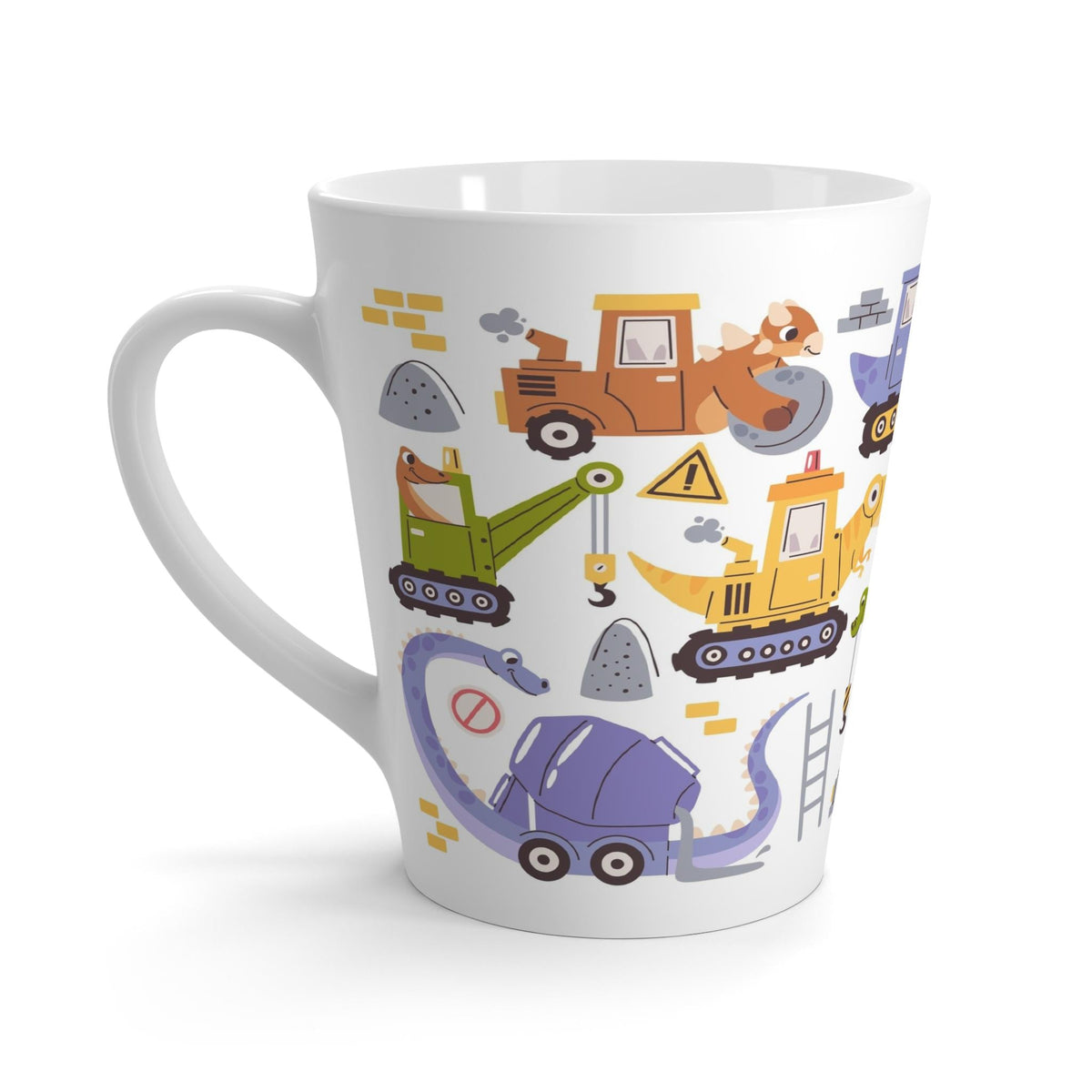 Dino Construction Latte Mug | Kids Dinosaur Drinkware, Nursery Decor, Birthday Gift, Fun & Cute Mug