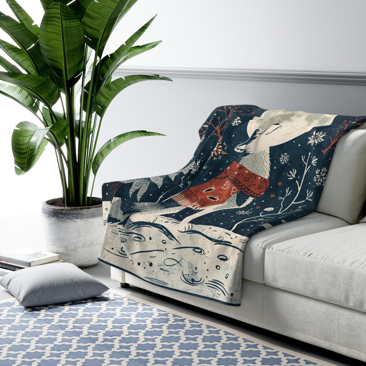Whimsical Wolf Howling at the Moon Sherpa Fleece Blanket | Cozy Winter Throw | Soft Plush Blanket | Wolf Decor | Night Sky Design