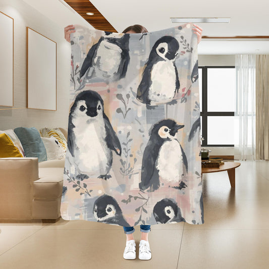 Whimsical Penguin Velveteen Plush Blanket | Adorable Winter Throw | Cozy Soft Blanket Gift | Cute Penguin Decor | Warm Plush Fleece Blanket