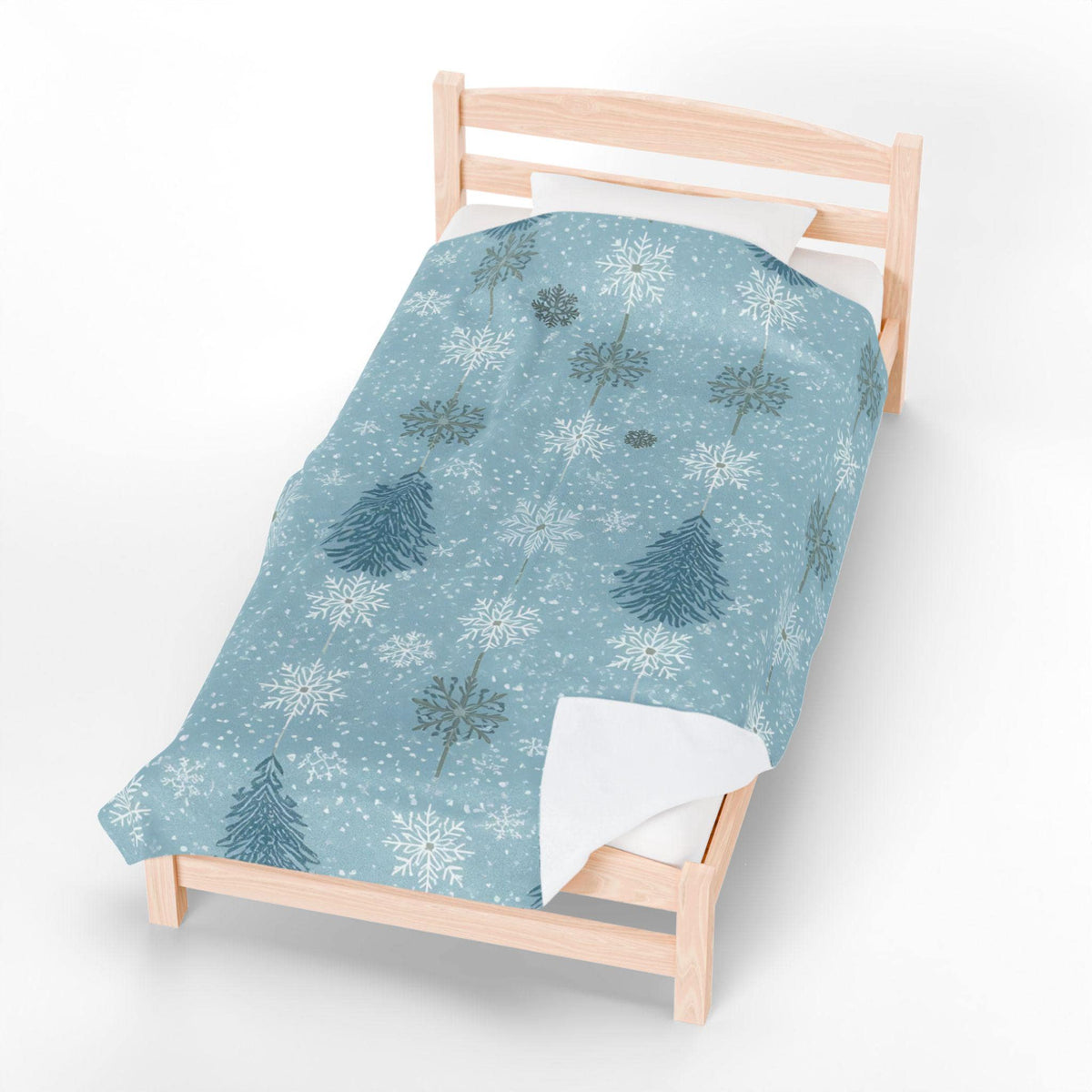 Snowflakes & Pine Trees Velveteen Plush Blanket | Calming Blue Winter Throw | Soft Cozy Blanket Gift for Her | Peaceful Holiday Home Decor