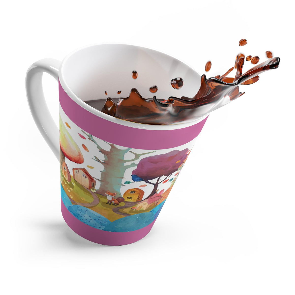 Whimsical Latte Mug with Tree and House Design, Cozy Coffee Cup, Cute Gift for Nature Lovers, Fall Decor, Personalized Drinkware