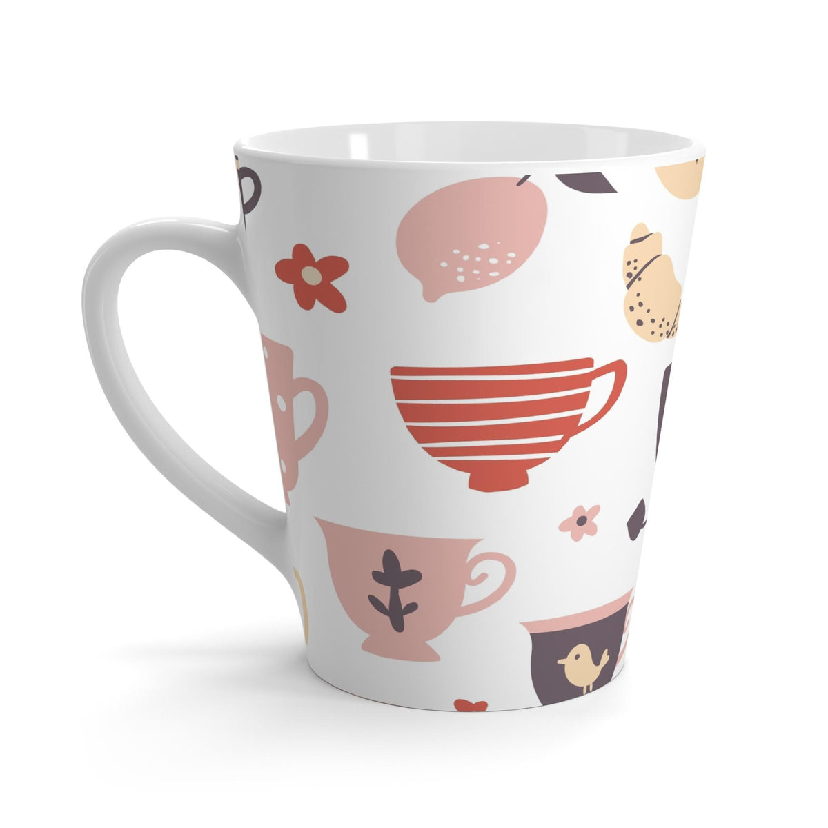 Colorful Whimsical Tea & Spoon Mug, 12 oz Ceramic Latte Mug, Cozy Gift for Tea Lovers