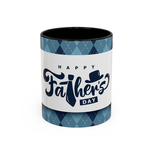 Father's Day Accent Mug, Gift for Dad, Coffee Lover Cup, Blue Argyle Design, Unique Present Idea