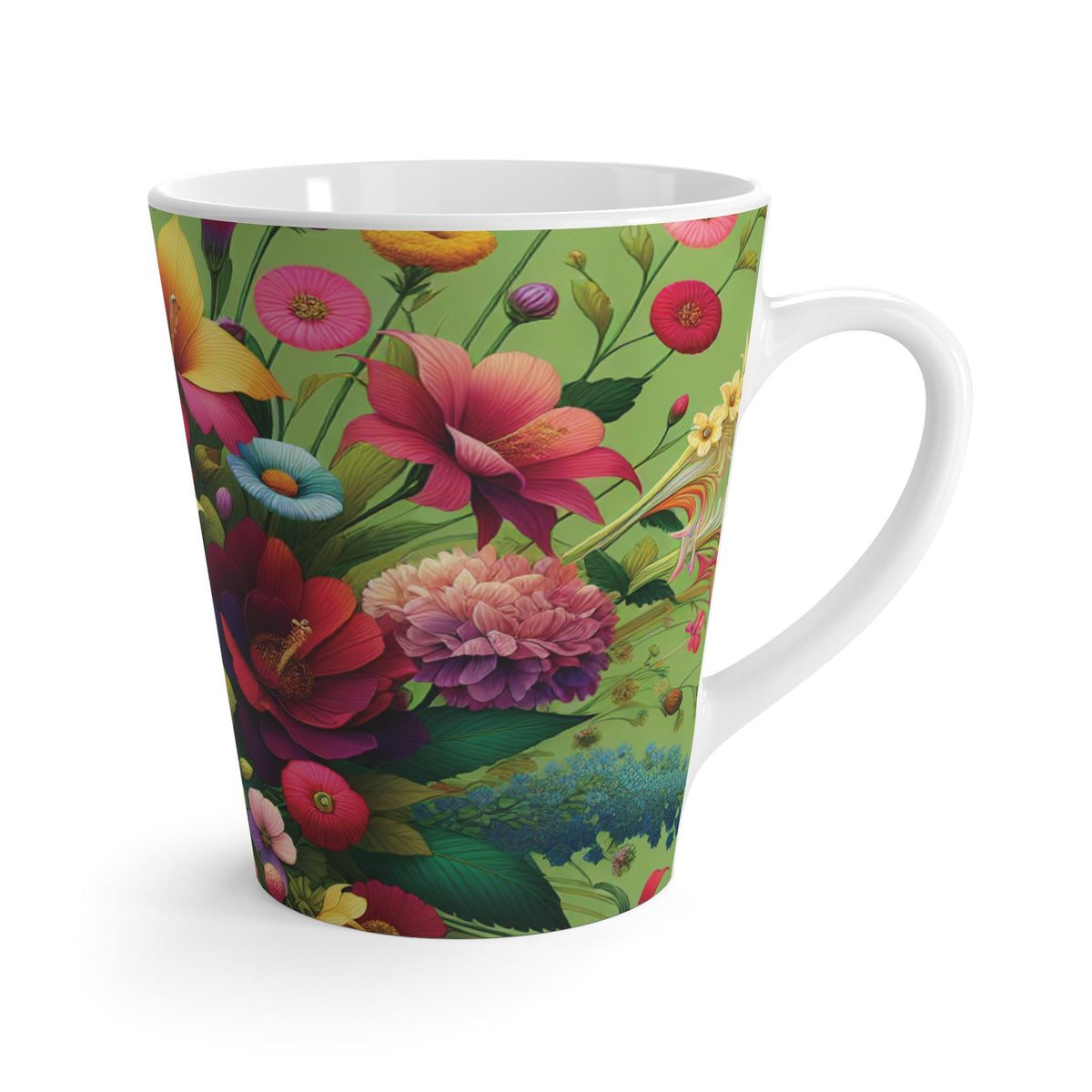 Floral Latte Mug, Bright Colorful 12 oz Coffee Cup with Pink, Yellow, Gift for Flower Lovers, Gift for Coffee Lovers, 12 oz Mug