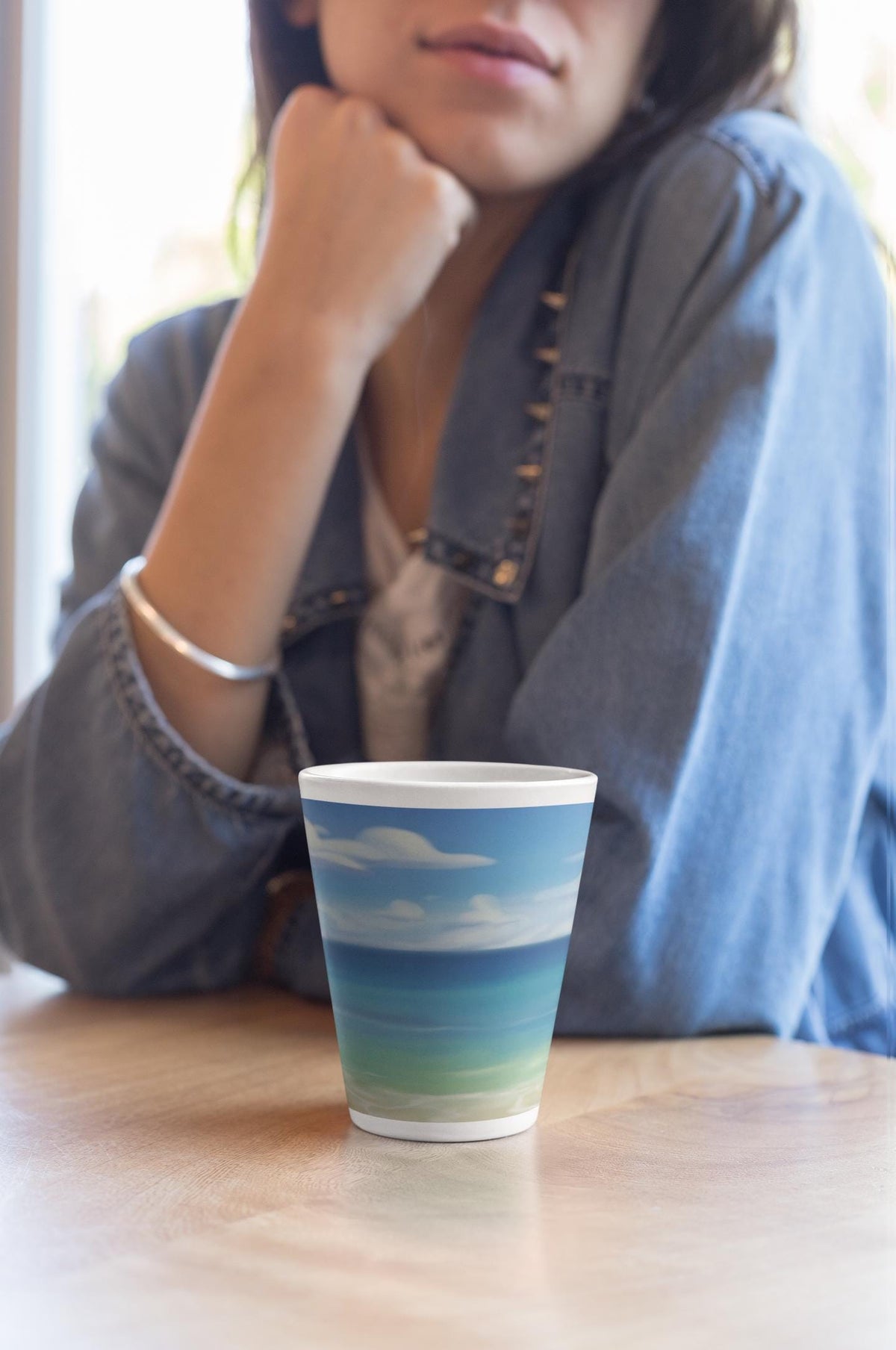 Beach Vibes Latte Mug,  12oz Coastal Ceramic Coffee Cup, Summer Ocean Gift for Latte Lovers