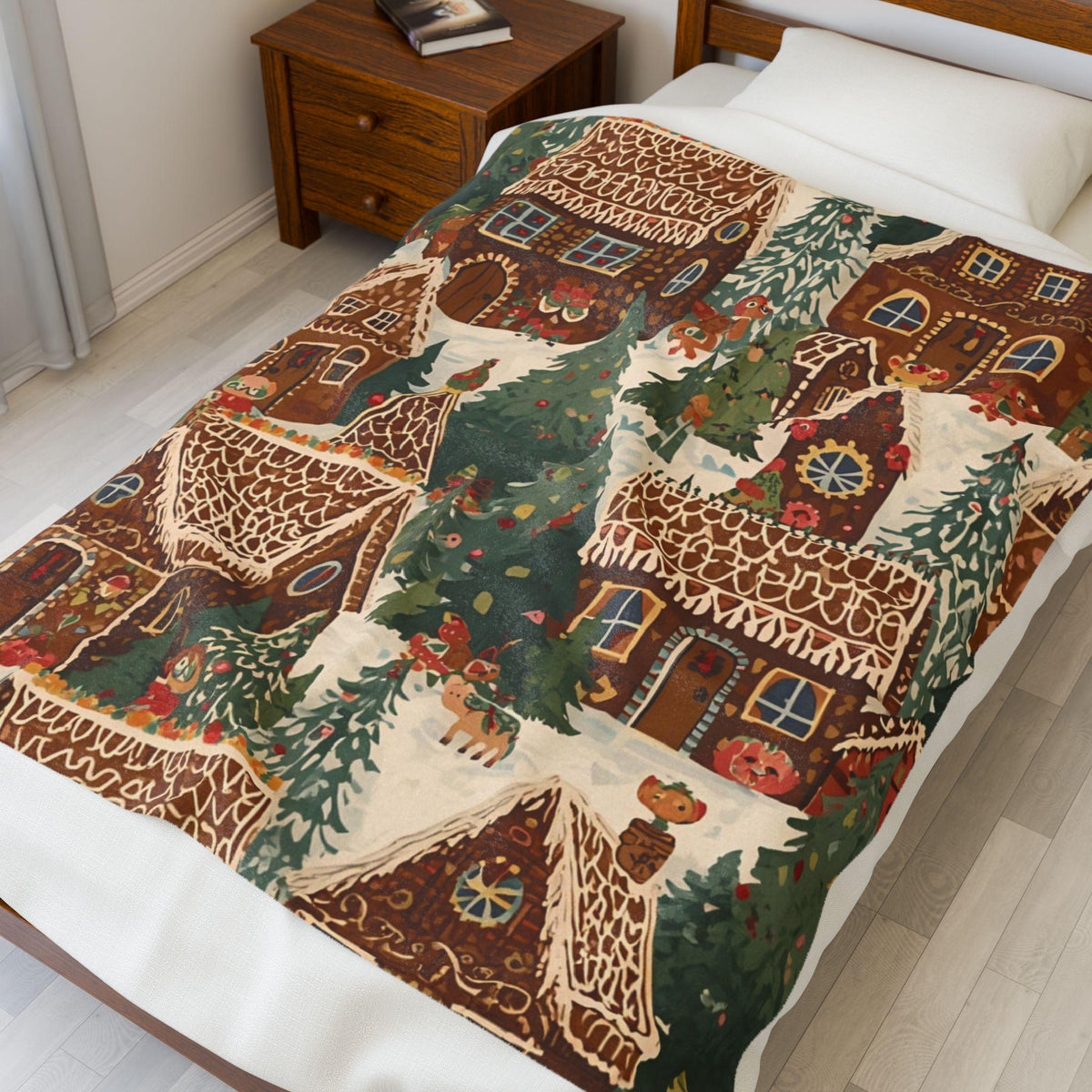 Whimsical Gingerbread House Winter Velveteen Plush Blanket | Cozy Christmas Throw | Soft Plush Blanket Gift | Holiday Home Decor