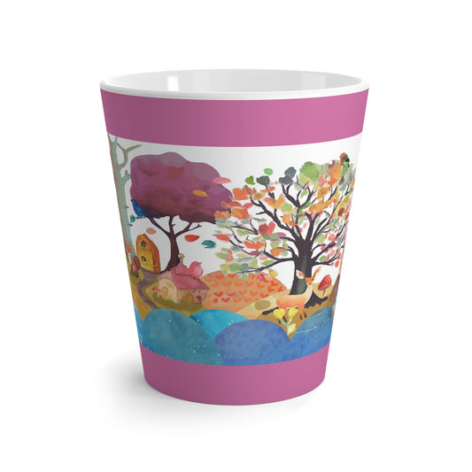 Whimsical Latte Mug with Tree and House Design, Cozy Coffee Cup, Cute Gift for Nature Lovers, Fall Decor, Personalized Drinkware