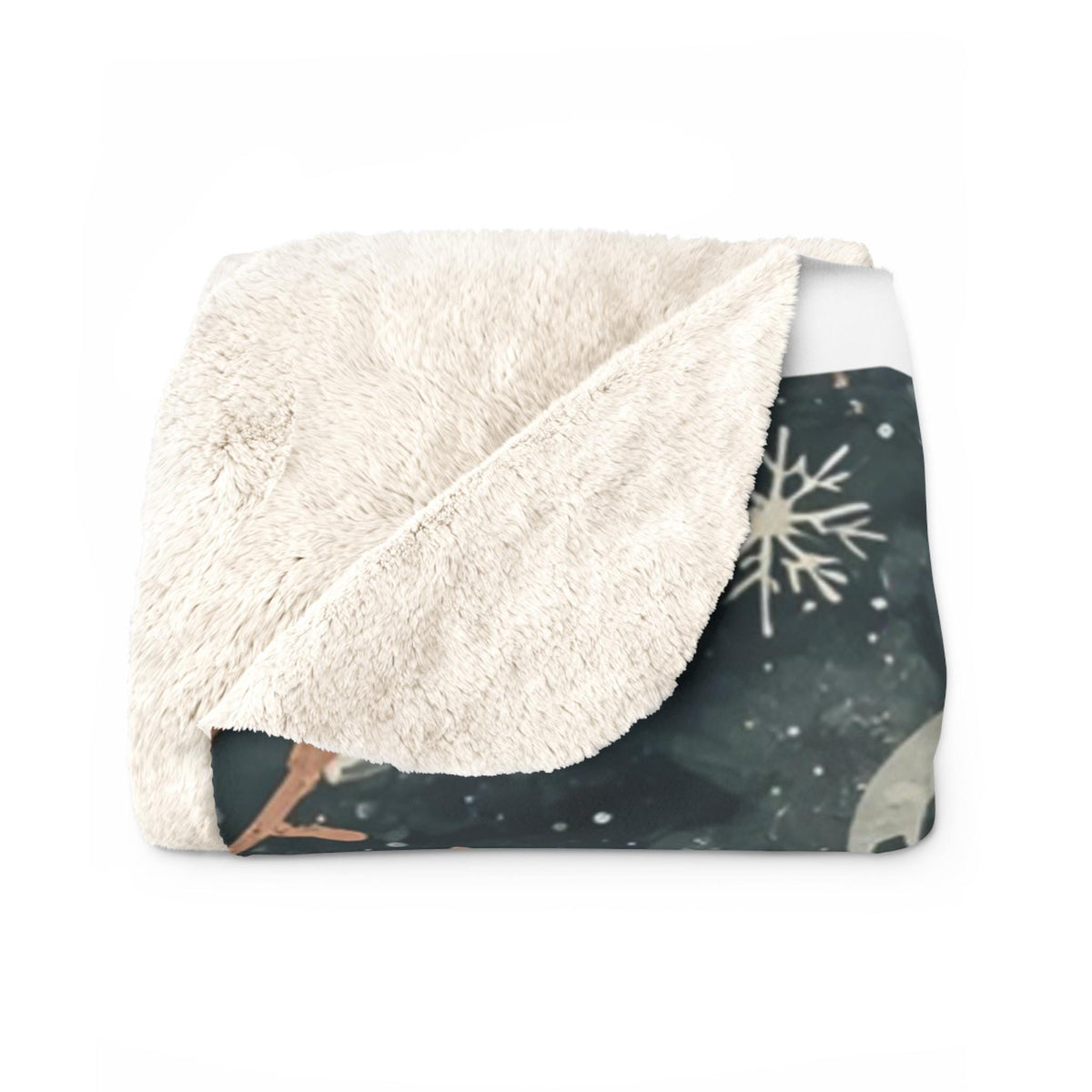 Whimsical Deer Sherpa Fleece Blanket | Winter Deer, Snowflake & Pine Tree Throw | Cozy Woodland Blanket Gift | Soft Plush Warm Winter Decor