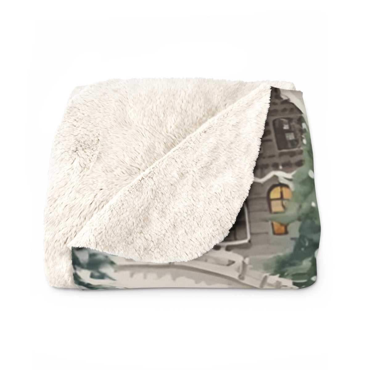 Cozy Winter Village Velveteen Plush Blanket | Snowy Town Scene Throw | Soft Plush Blanket Gift | Warm Holiday Home Decor