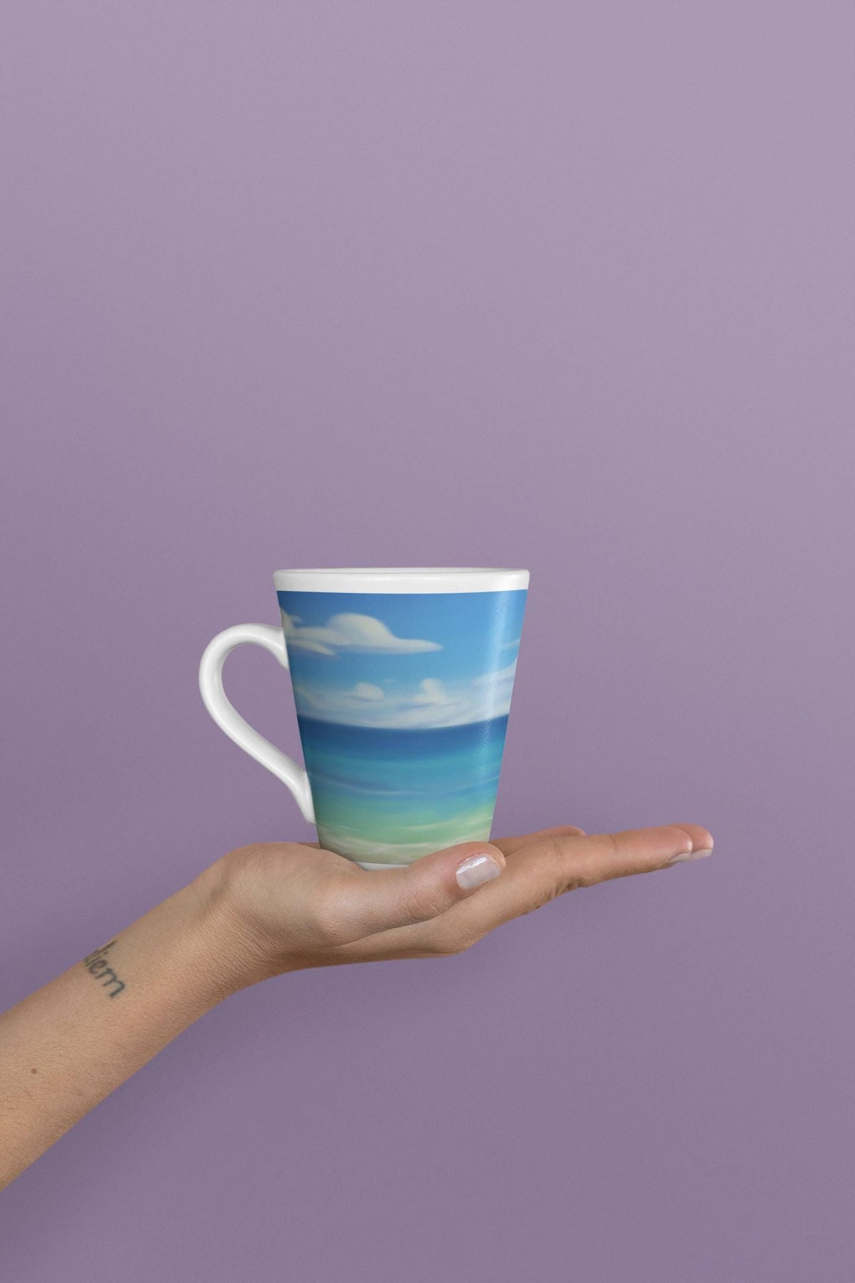 Beach Vibes Latte Mug,  12oz Coastal Ceramic Coffee Cup, Summer Ocean Gift for Latte Lovers