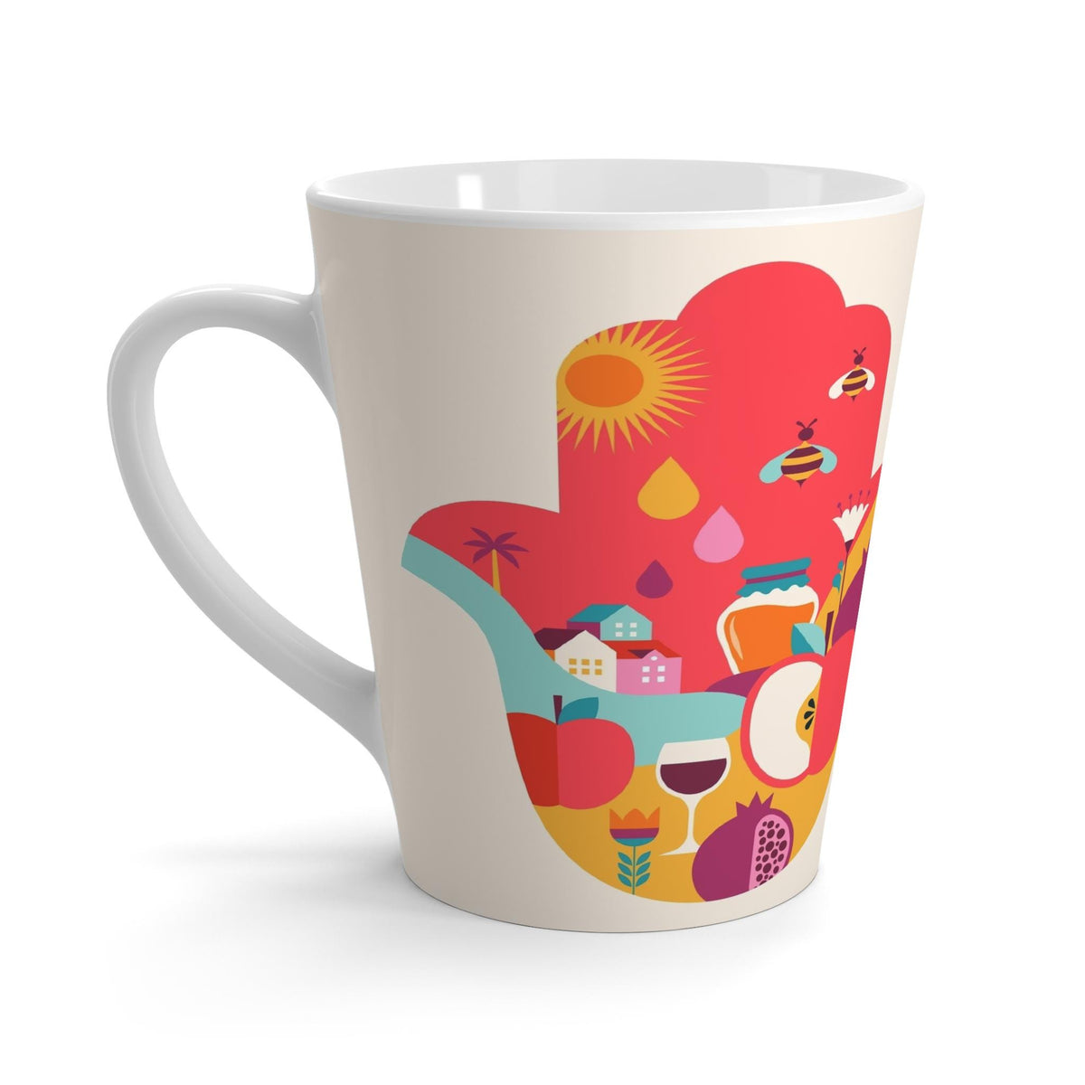 Colorful Shana Tova Latte Mug, Jewish New Year Gift, Rosh Hashanah Coffee Cup, Holiday Kitchen Decor, Tea Mug, Ceramic Drinkware
