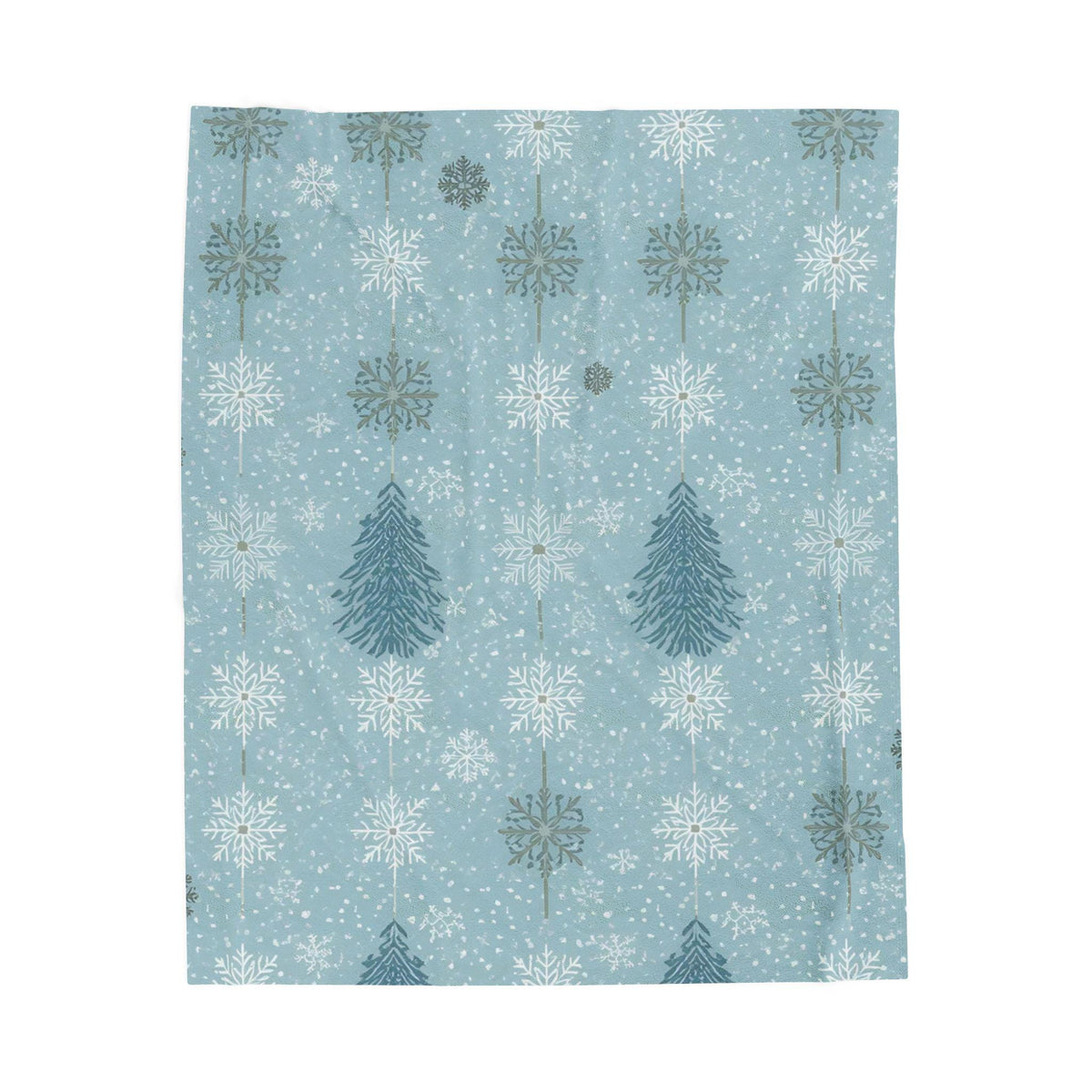 Snowflakes & Pine Trees Velveteen Plush Blanket | Calming Blue Winter Throw | Soft Cozy Blanket Gift for Her | Peaceful Holiday Home Decor