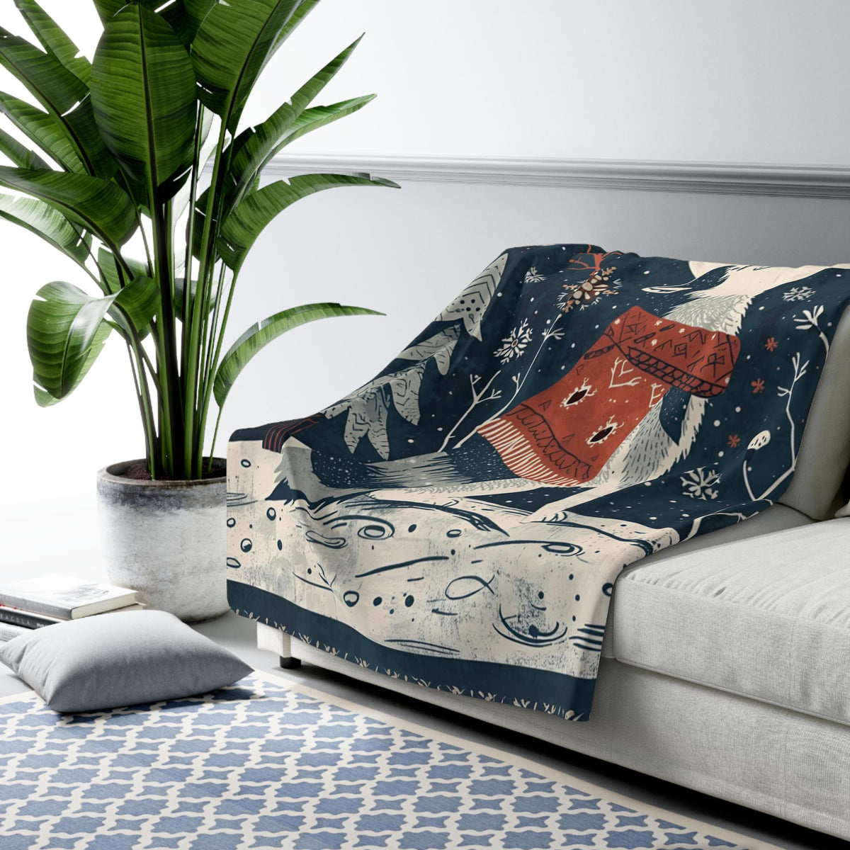 Whimsical Wolf Howling at the Moon Sherpa Fleece Blanket | Cozy Winter Throw | Soft Plush Blanket | Wolf Decor | Night Sky Design
