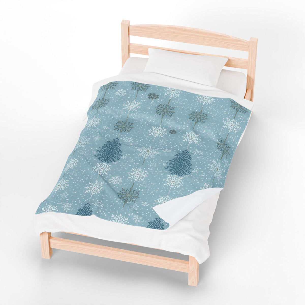 Snowflakes & Pine Trees Velveteen Plush Blanket | Calming Blue Winter Throw | Soft Cozy Blanket Gift for Her | Peaceful Holiday Home Decor