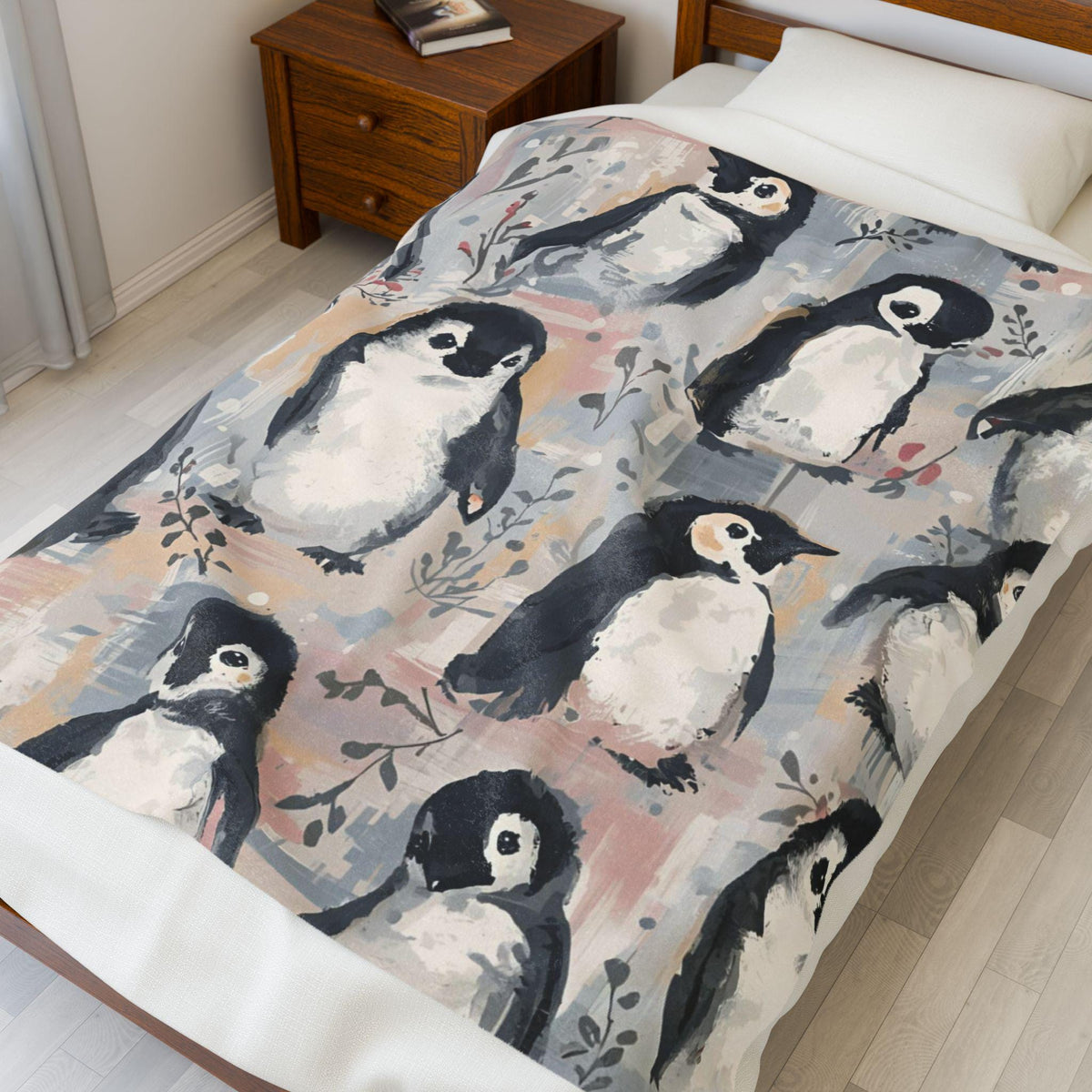 Whimsical Penguin Velveteen Plush Blanket | Adorable Winter Throw | Cozy Soft Blanket Gift | Cute Penguin Decor | Warm Plush Fleece Blanket