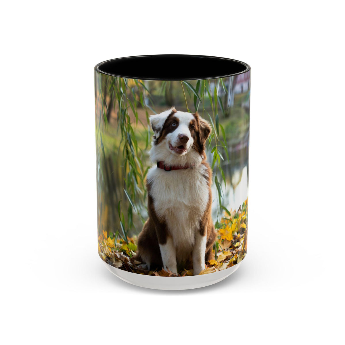 Red Merle Australian Shepherd Mug | Aussie Dog Coffee & Tea Cup | Color Accent Ceramic Gift for Dog Lovers, 11oz and 15oz Mugs