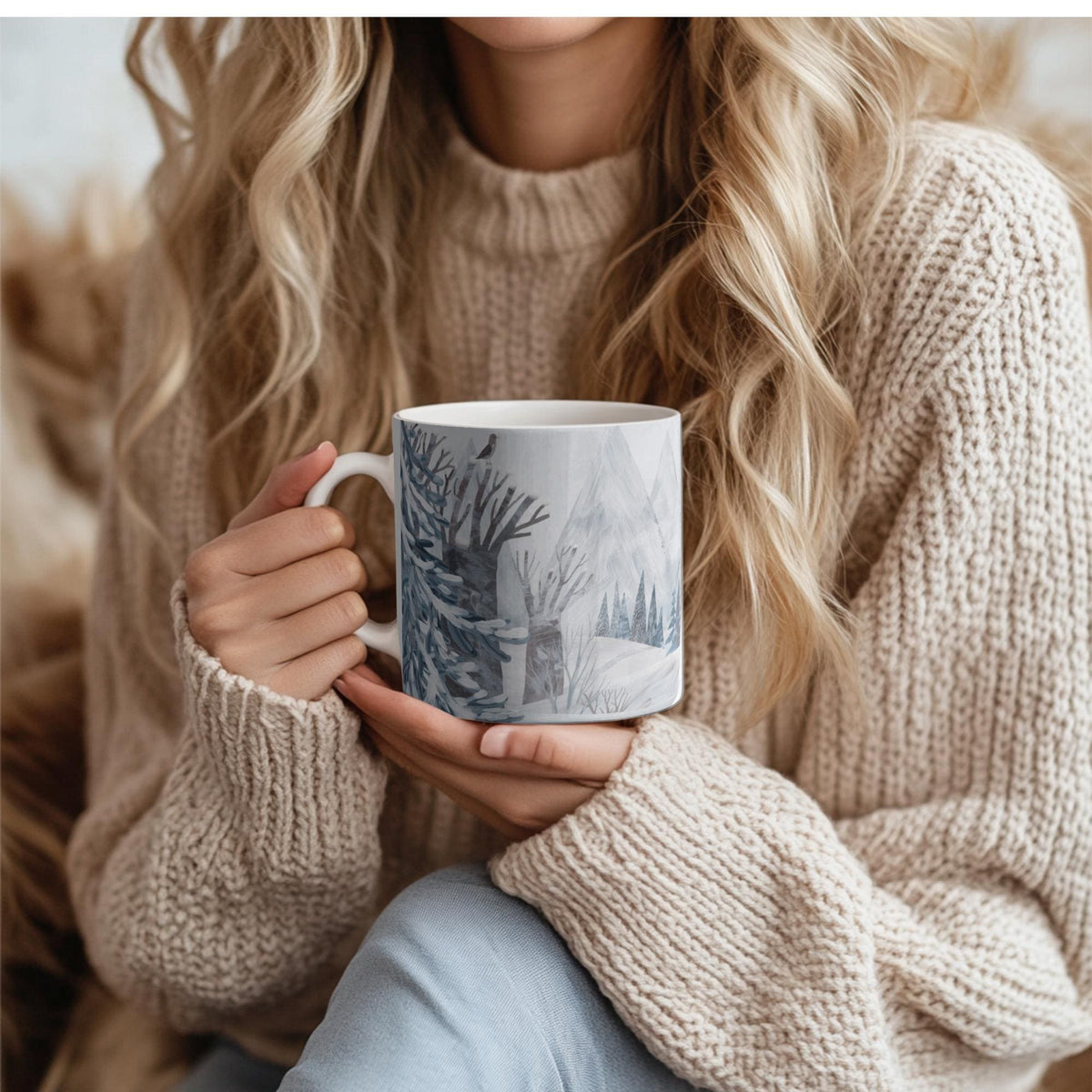 Winter Wonderland Mug, Cozy Coffee Cup, Scenic Nature Drinkware, Holiday Gift, Winter Decor, Snowy Mountains